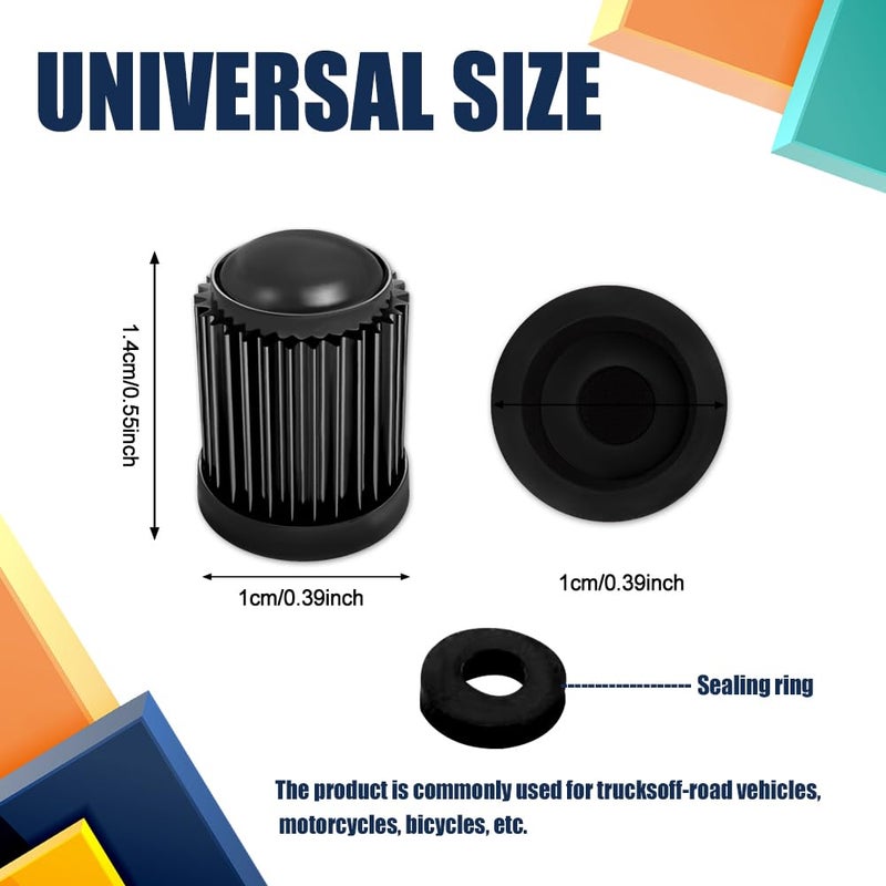 PACLVIO 20Pcs Tire Valve Stem Caps, Tire Valve Dust Caps Air Caps Cover with O Rubber Seal, Universal Auto Accessories Corrosion Resistant Stem Covers for Trucks Motorcycles Bicycles SUVs (Black) - Image 2